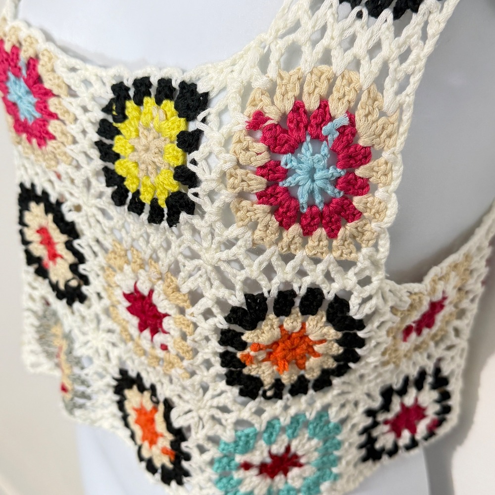 Unbranded Crochet Crop Top Women Medium Multi-Color Granny Square Boho Festival - Picture 4 of 4